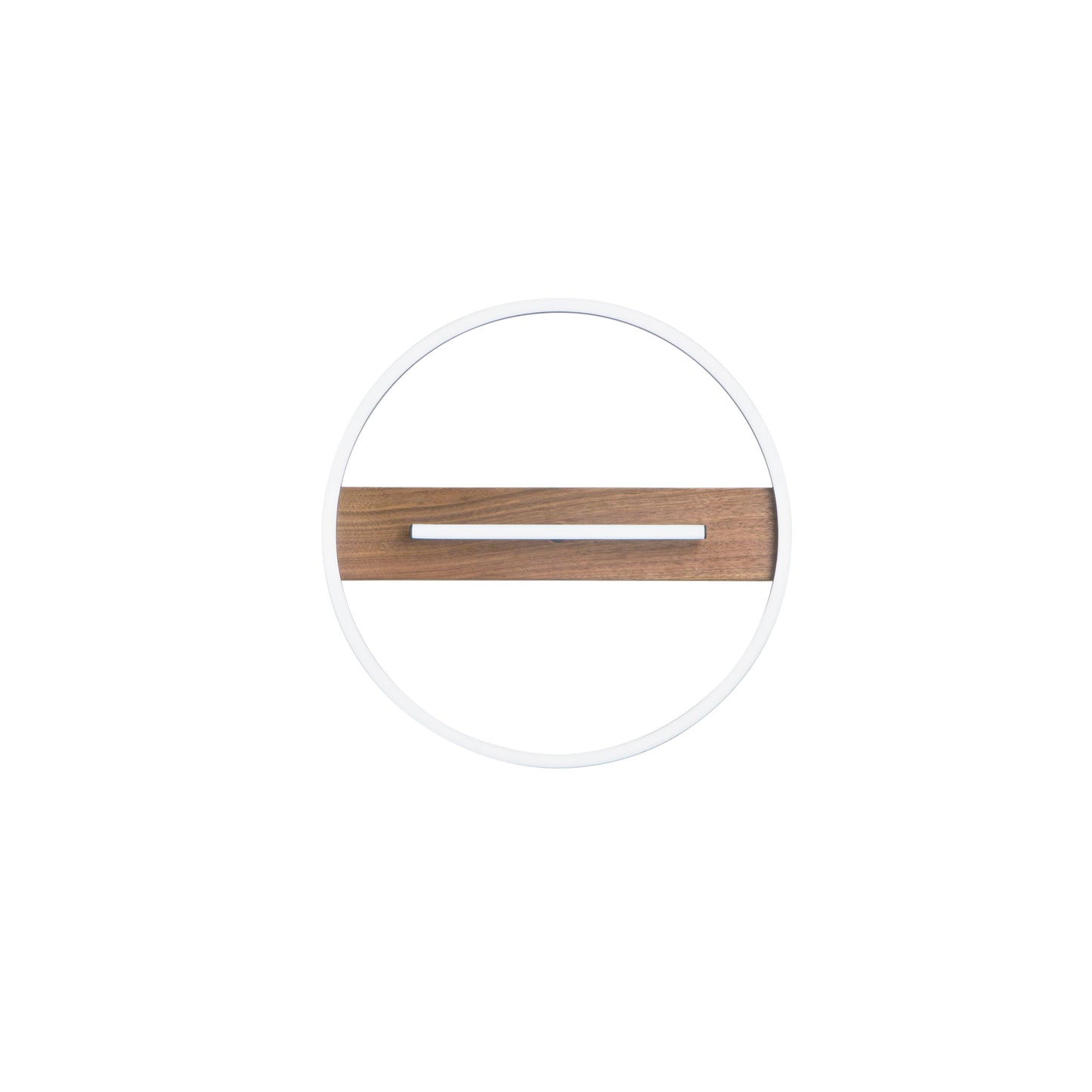 Plafoniera LED AZIMUTH con base in legno, struttura in metallo e asta luminosa regolabille. CCT. 40,5cm. Ø