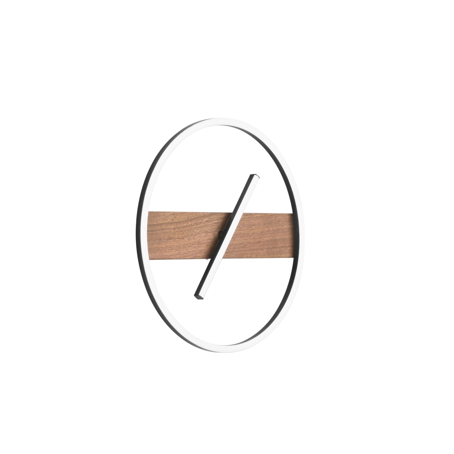 Plafoniera LED AZIMUTH con base in legno, struttura in metallo e asta luminosa regolabille. CCT. 40,5cm. Ø