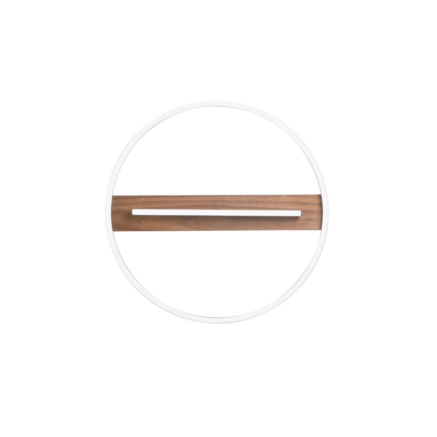 Plafoniera LED AZIMUTH con base in legno, struttura in metallo e asta luminosa regolabille. CCT. 50cm. Ø