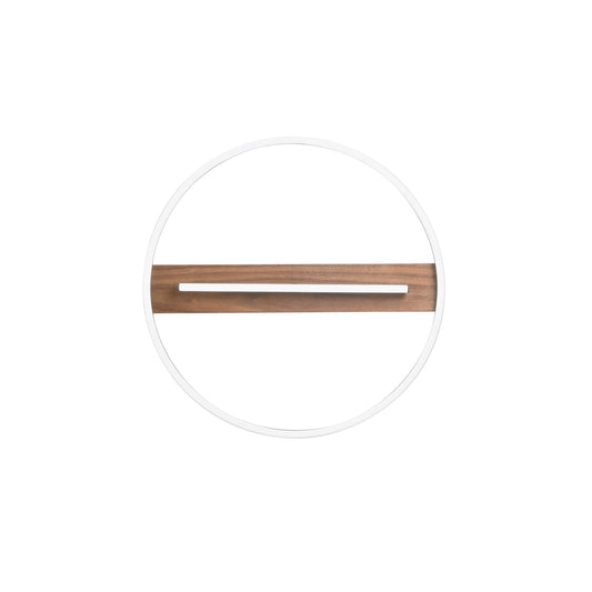 Plafoniera LED AZIMUTH con base in legno, struttura in metallo e asta luminosa regolabille. CCT. 50cm. Ø