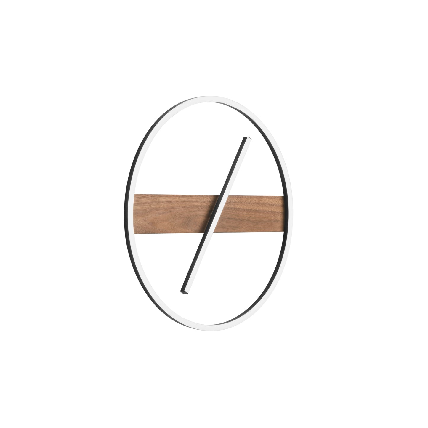 Plafoniera LED AZIMUTH con base in legno, struttura in metallo e asta luminosa regolabille. CCT. 50cm. Ø