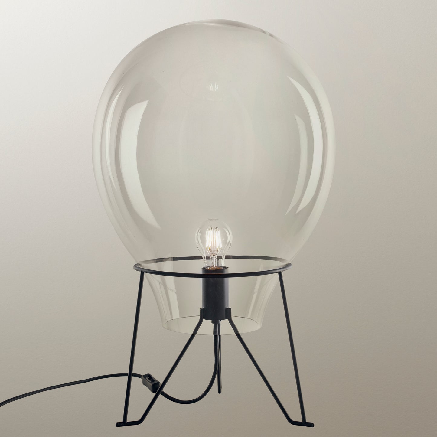 Lume AZUMA in vetro trasparente con struttura in metallo nero 90,6 cm. 50cm. Ø