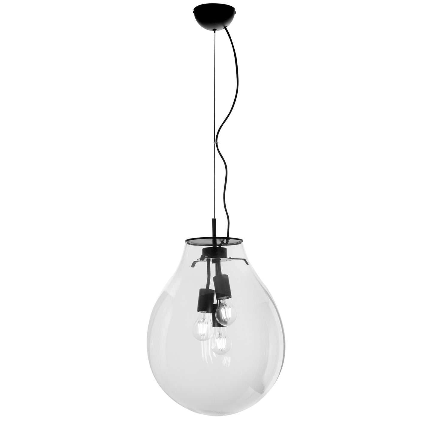 Sospensione AZUMA in vetro trasparente con struttura in metallo nero 174cm, 38cm. Ø.