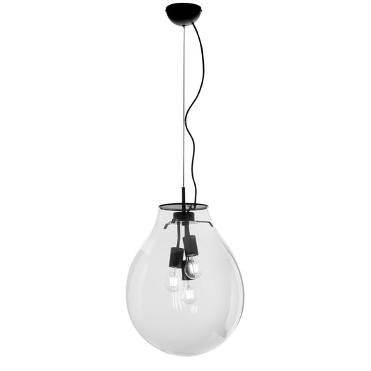 Sospensione AZUMA in vetro trasparente con struttura in metallo nero 174cm, 38cm. Ø.