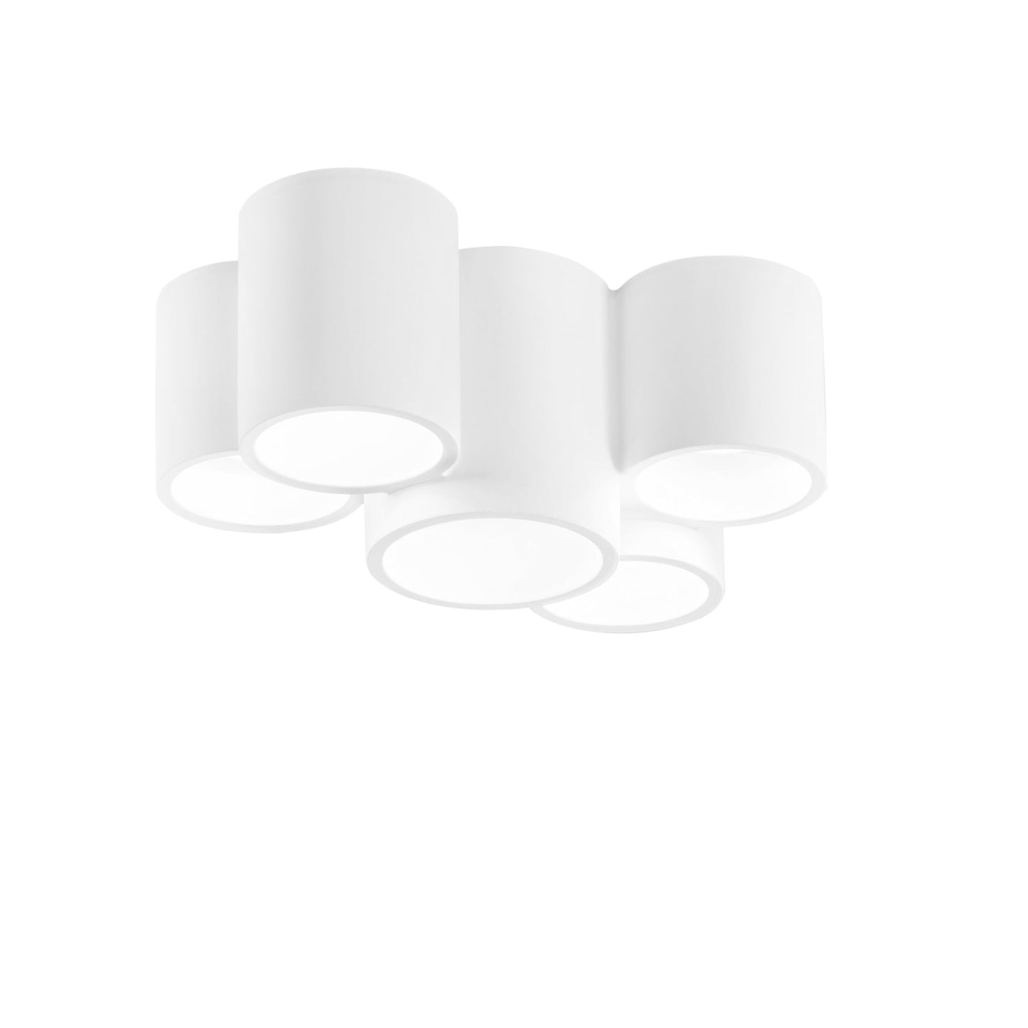 Plafoniera BANJIE in gesso bianco verniciabile a cinque luci.