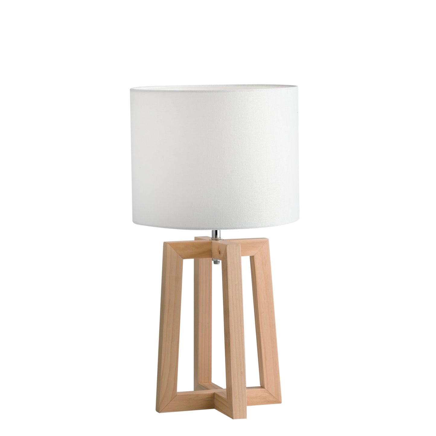 Lampada da tavolo BERRY in legno naturale con paralume in tessuto bianco