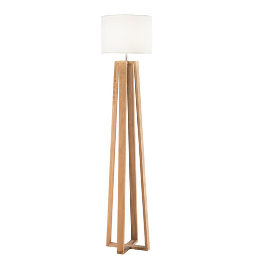 Piantana BERRY in legno naturale con paralume in tessuto bianco