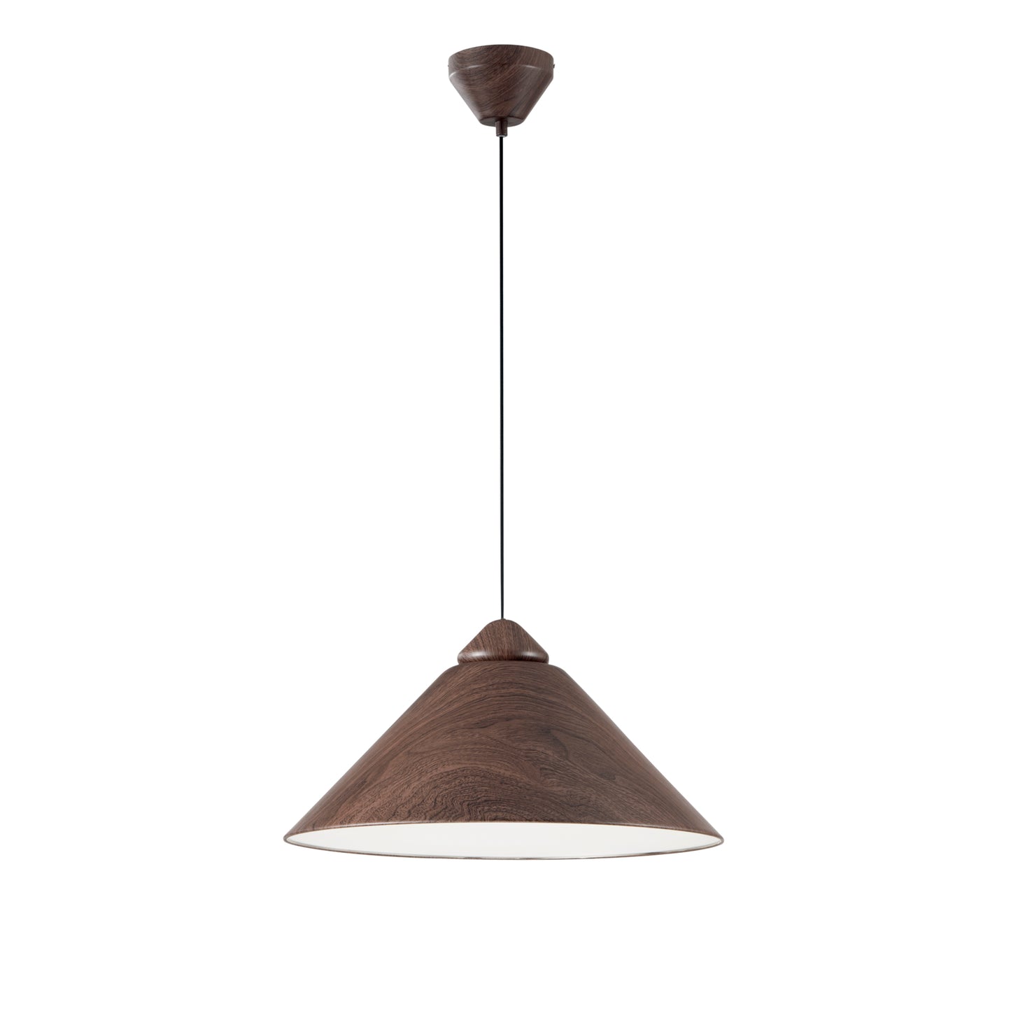 Sospensione BIGBANG con diffusore a cono in metallo color legno