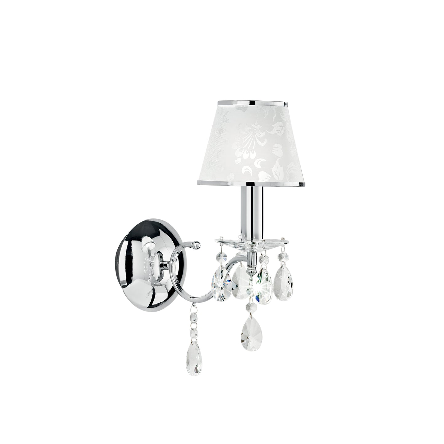 Applique BOEME cromo in metallo e cristalli con paralume glitterato