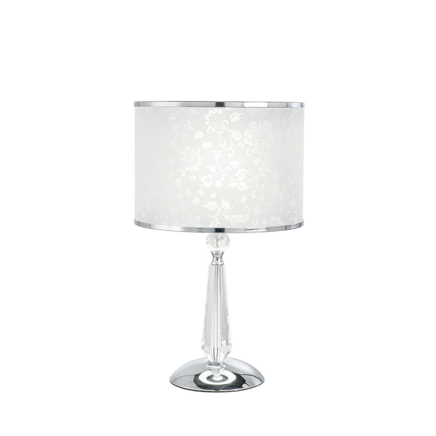 Lume BOEME in metallo cromato e cristalli con paralume glitterato 62 cm.