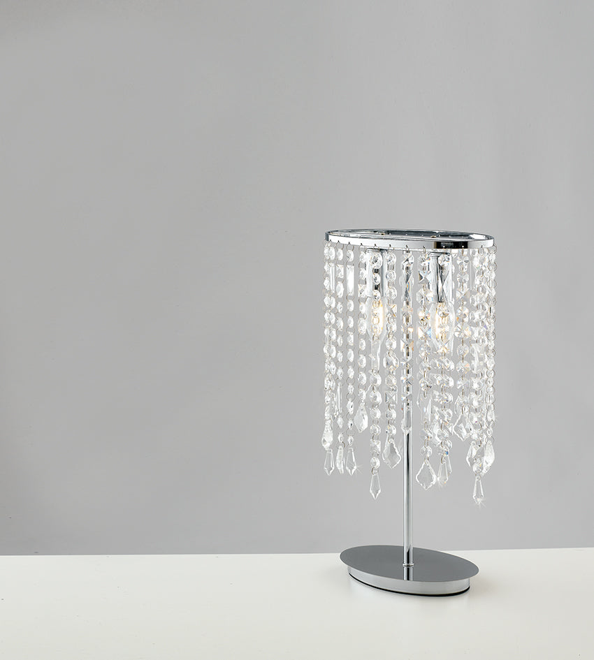 Lampada da tavolo BREEZE in metallo cromato con pendenti in cristallo