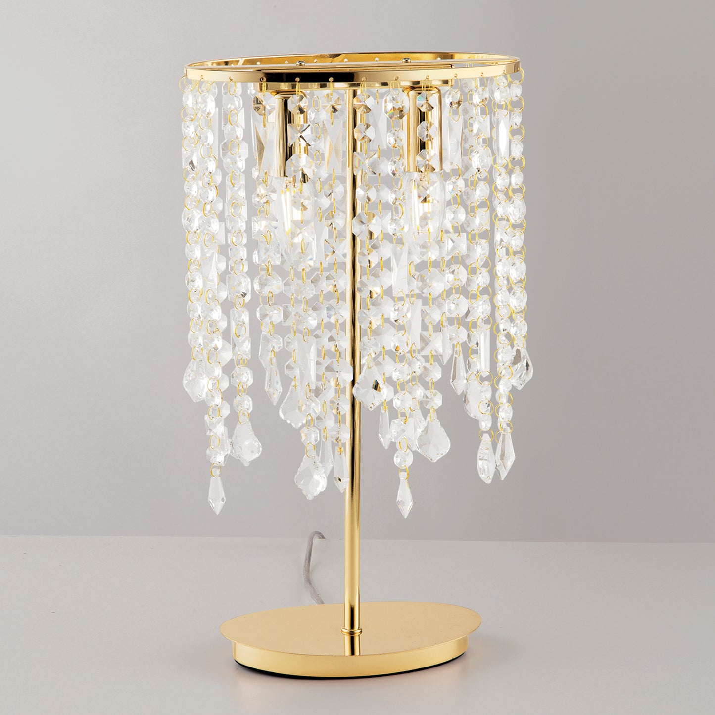 Lampada da tavolo BREEZE in metallo oro con pendenti in cristallo