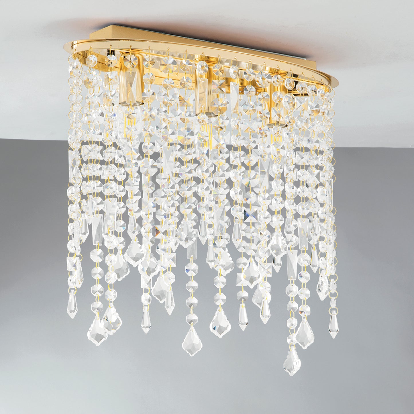 Plafoniera BREEZE in metallo oro con pendenti in cristallo