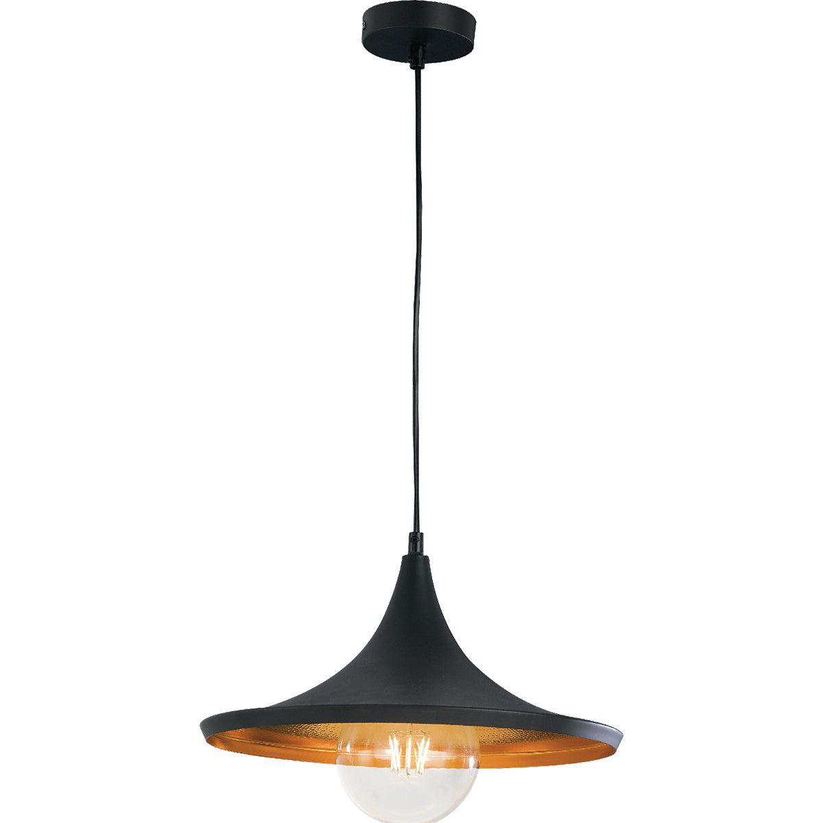 Lampadario a sospensione BROADWAY in metallo nero interni oro