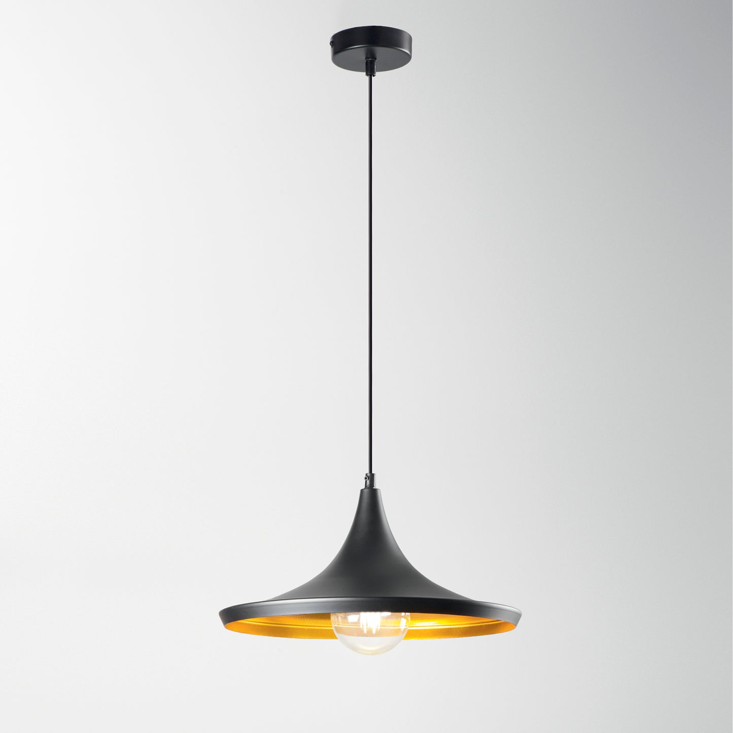 Lampadario a sospensione BROADWAY in metallo nero interni oro
