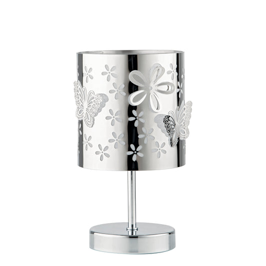 Lampada da tavolo BUTTERFLY in acciaio cromato con decorazione laser