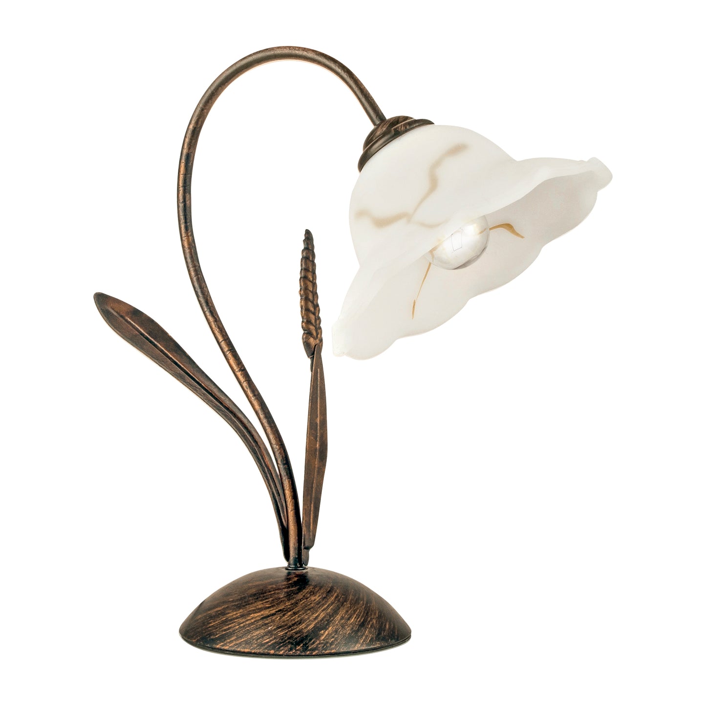 Lampada da tavolo BYRON in metallo effetto ruggine con diffusore in vetro