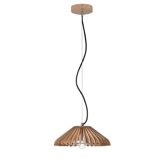 Lampadario a sospensione CALDER in legno naturale con cavo in tessuto 30 cm.