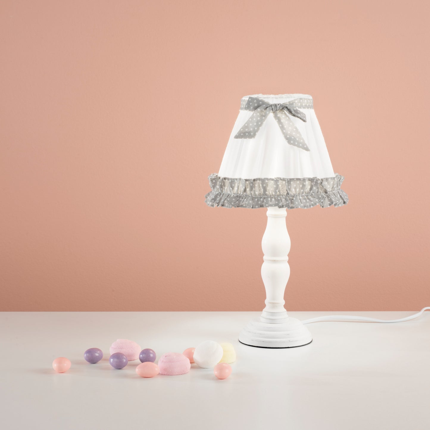 Lampada da tavolo CANDY in legno con paralume in cotone