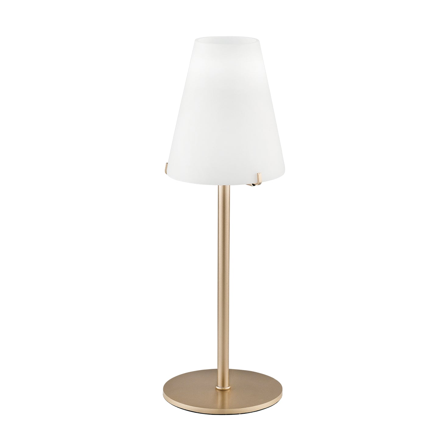 Lampada da tavolo CANTO in metallo oro con diffusore in vetro bianco