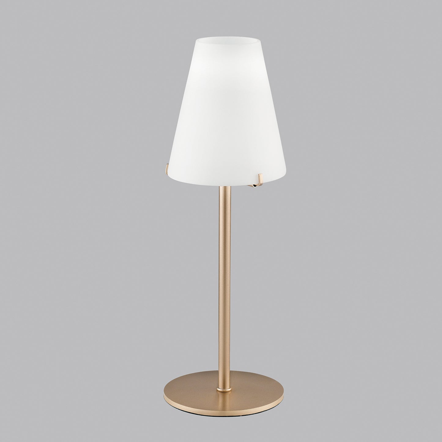 Lampada da tavolo CANTO in metallo oro con diffusore in vetro bianco