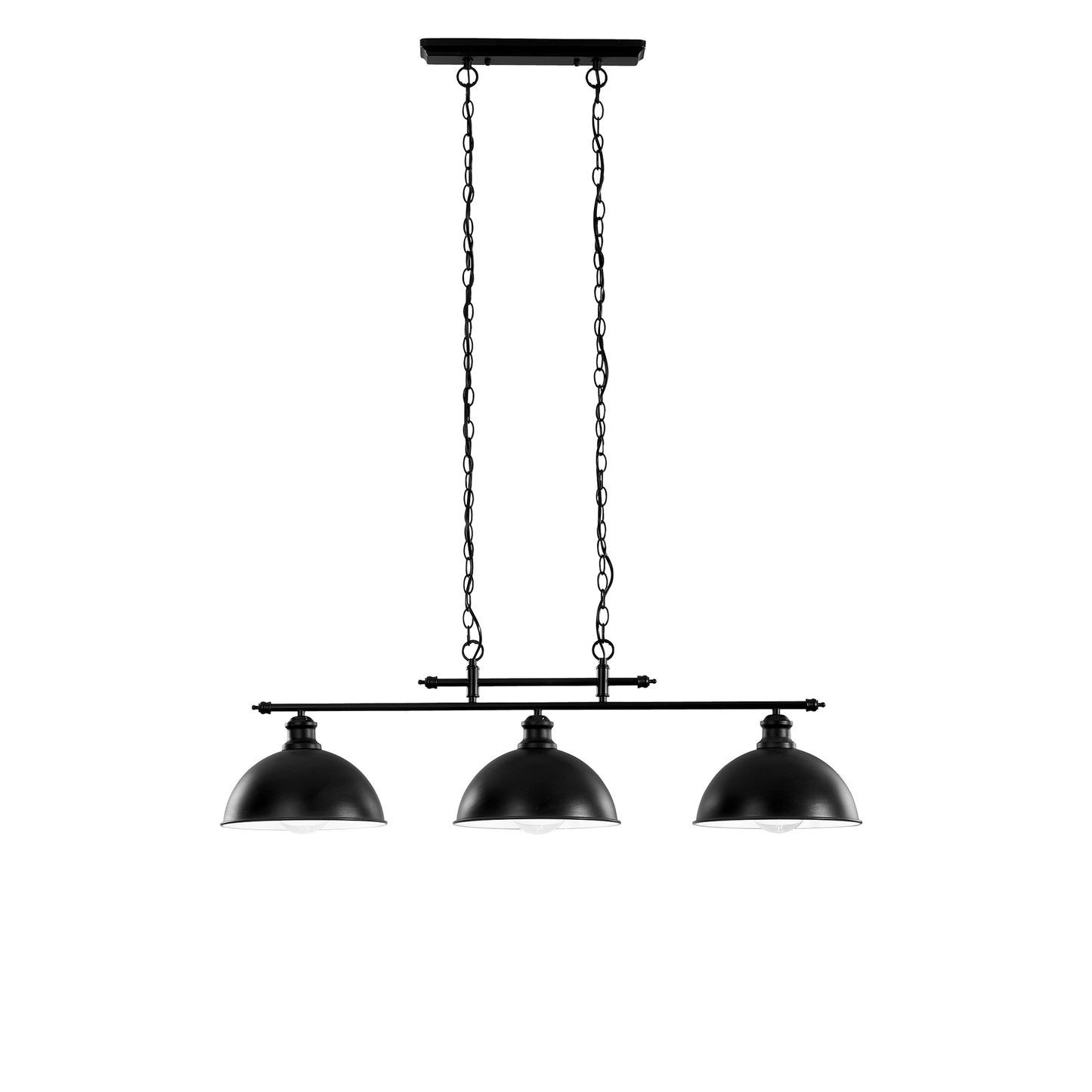 Lampadario a sospensione CHARLESTON in metallo nero a tre luci con interno bianco