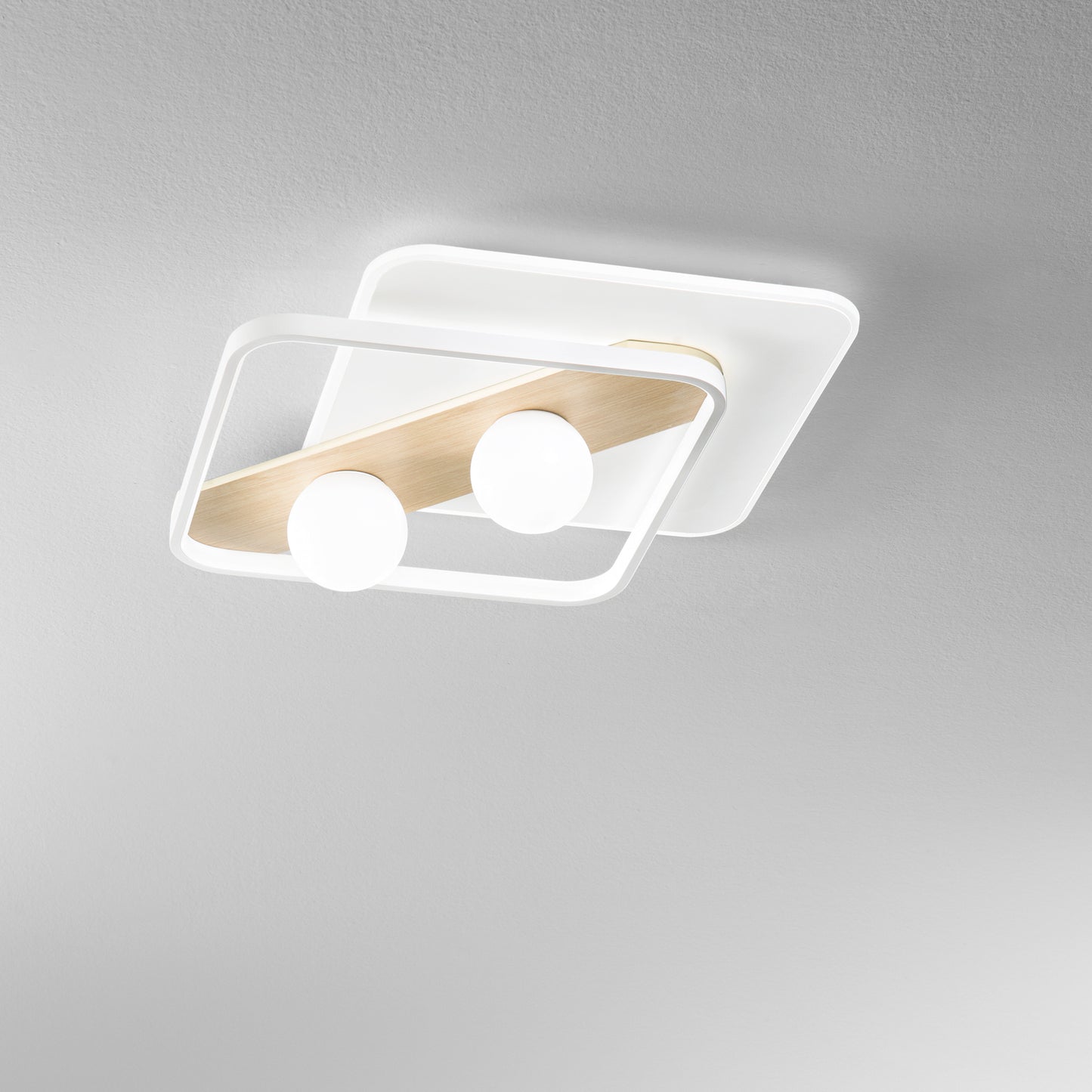 Plafoniera LED CRICKET bianca con dettagli in legno - CCT.