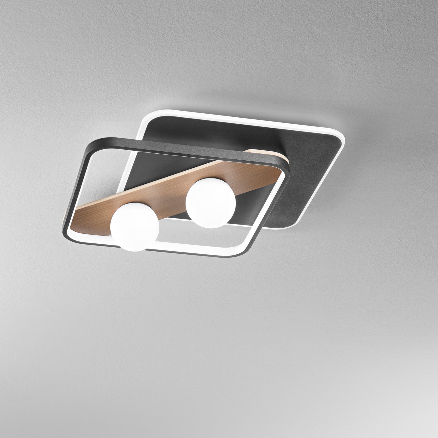 Plafoniera LED CRICKET nera con dettagli in legno - CCT