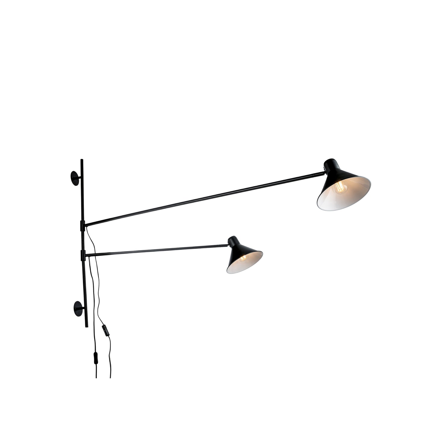 Applique DUETTO in metallo nero con due bracci orientabili