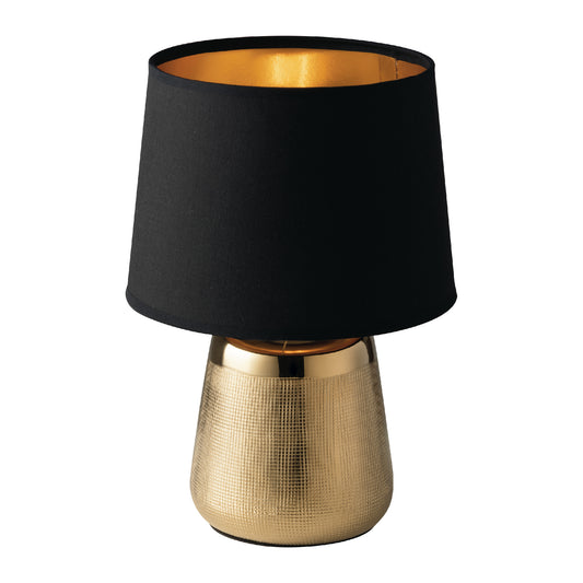 Lampada da tavolo ECSTASY in ceramica oro e paralume in tessuto nero