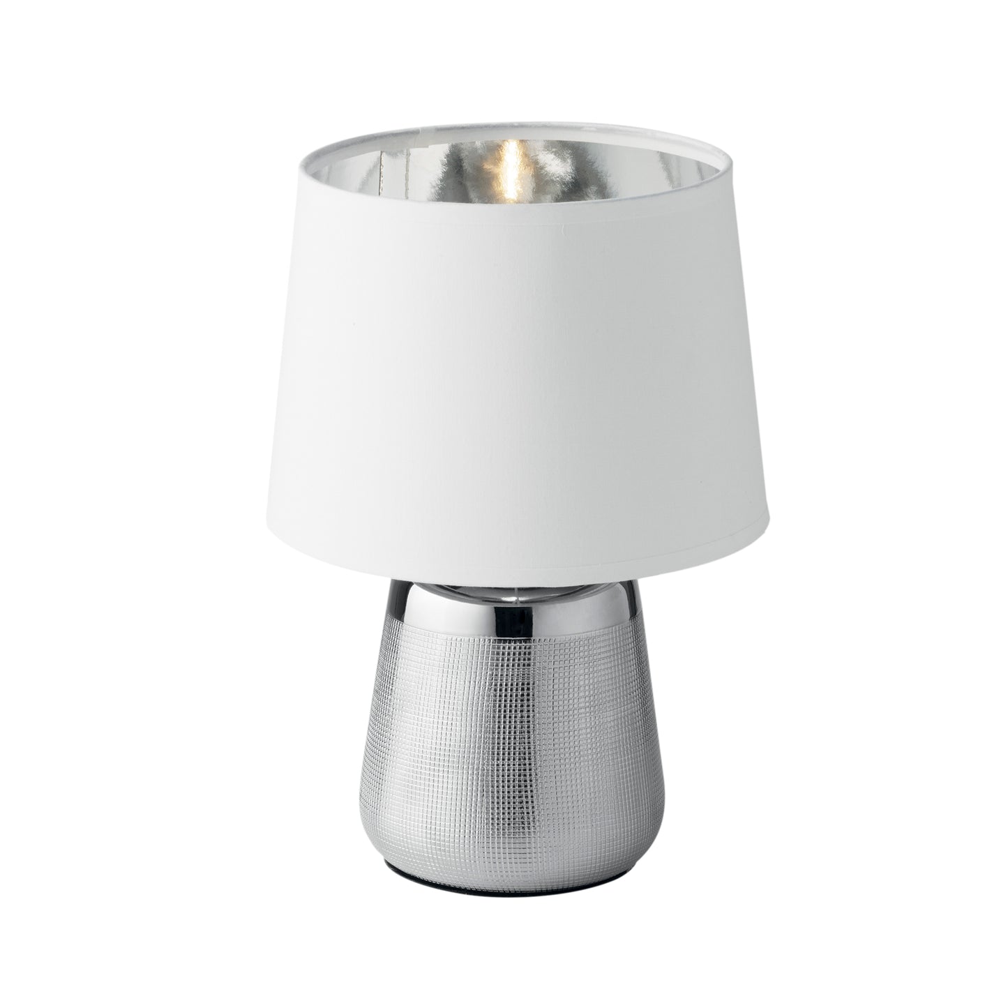 Lampada da tavolo ECSTASY in ceramica argento e paralume in tessuto bianco