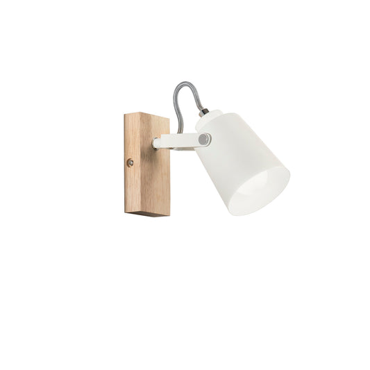 Plafone EDA in metallo bianco e legno con punto luce orientabile