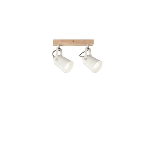 Plafone EDA in metallo bianco e legno con 2 punti luce orientabili