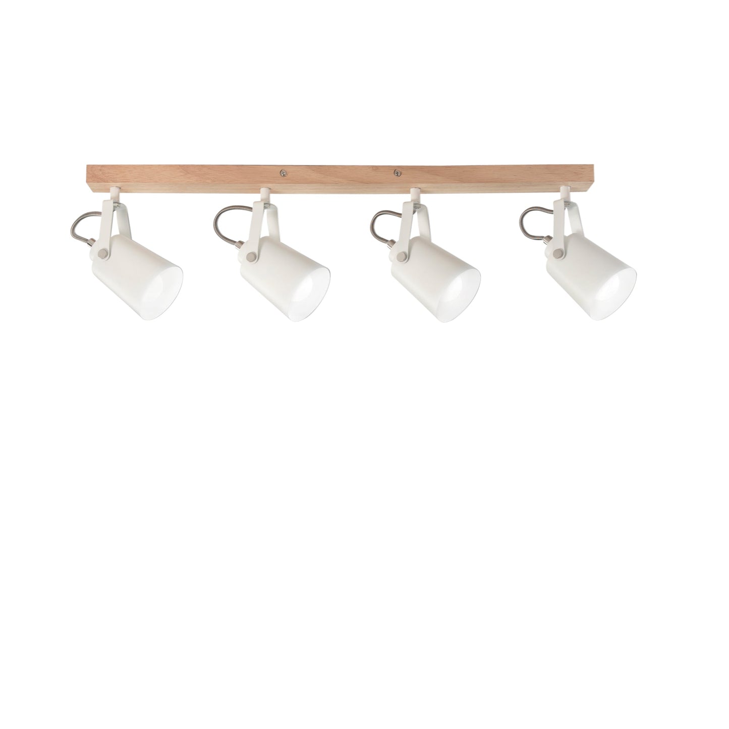 Plafone EDA in metallo bianco e legno con 4 punti luce orientabili