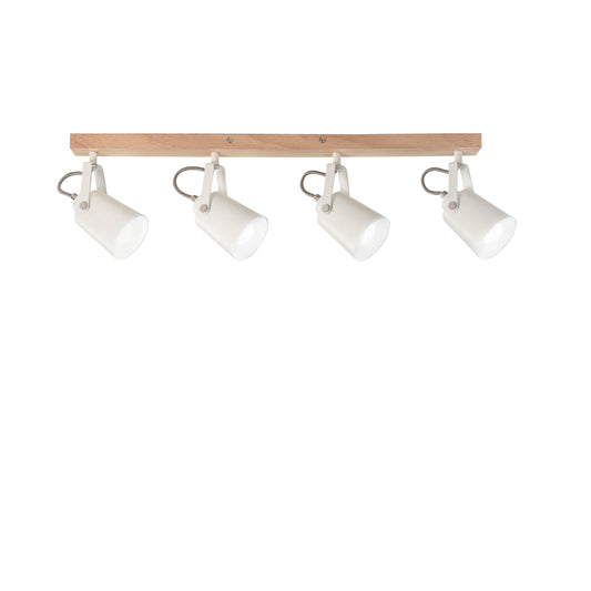 Plafone EDA in metallo bianco e legno con 4 punti luce orientabili