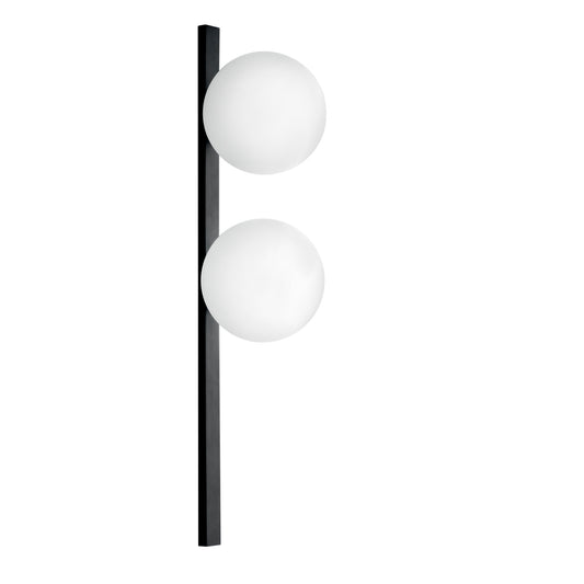 Applique ENOIRE in metallo nero con due diffusori in vetro bianco