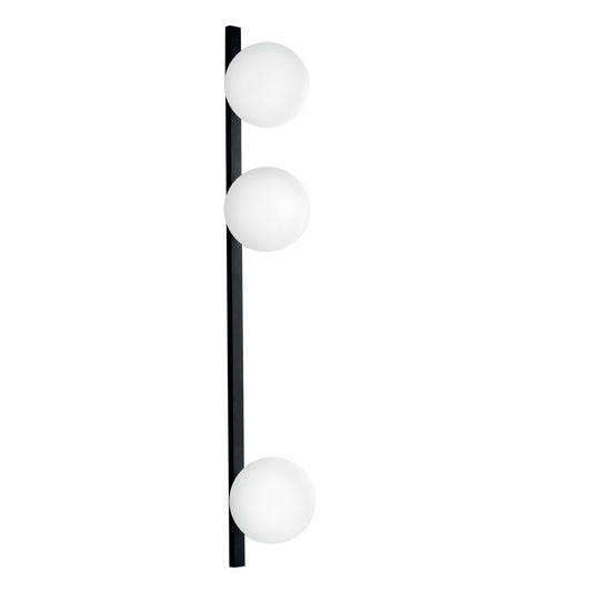 Applique ENOIRE in metallo nero con tre diffusori in vetro bianco
