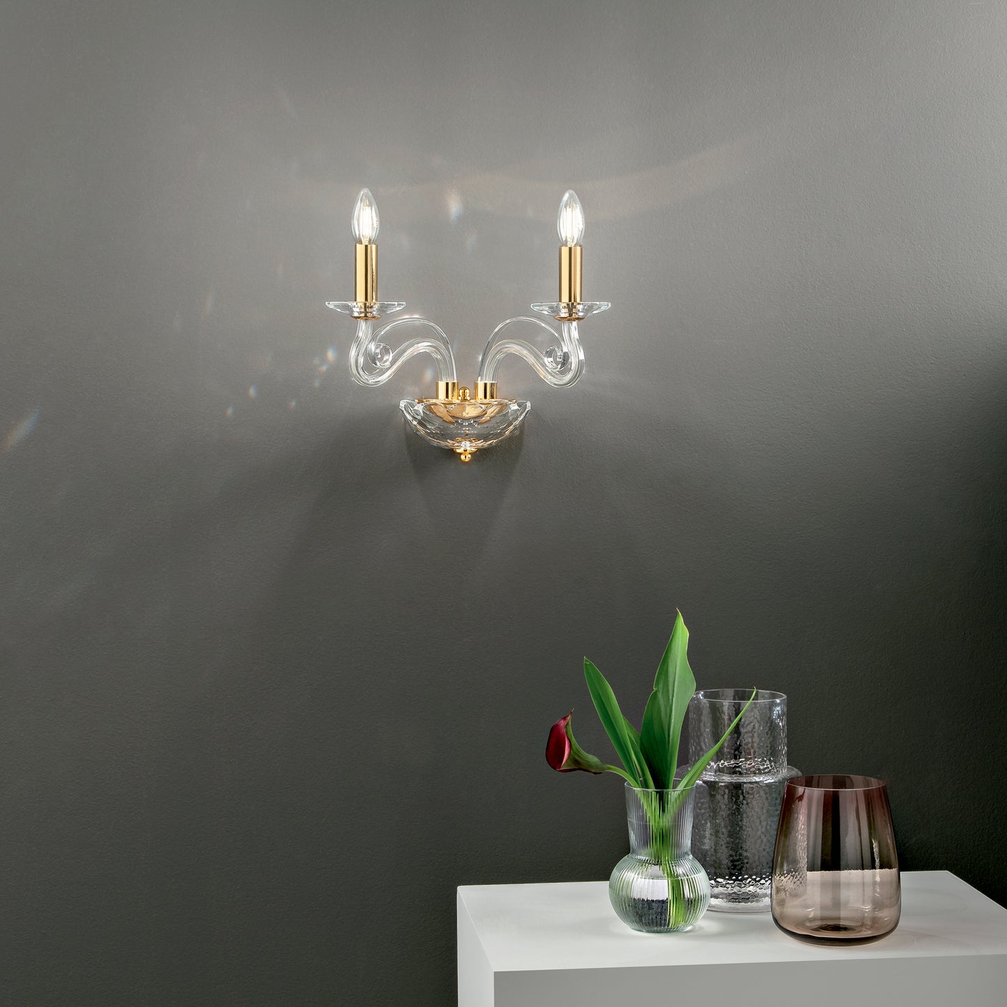 Applique EPOQUE a due luci in cristallo con finiture oro