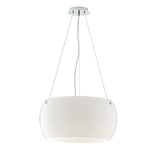 Sospensione EQUATORE in vetro bianco con finture cromate
