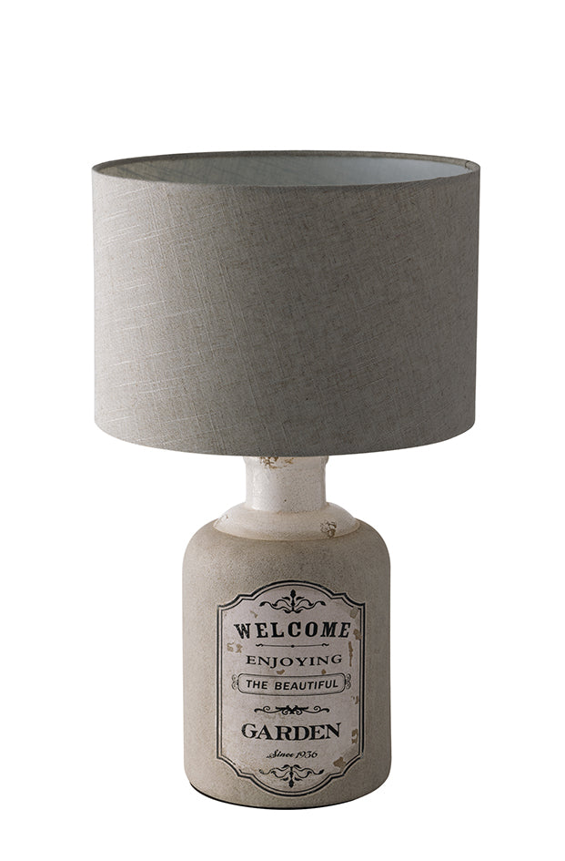 Lampada da tavolo FACTORY in ceramica decorata con paralume in tessuto beige 54 cm.