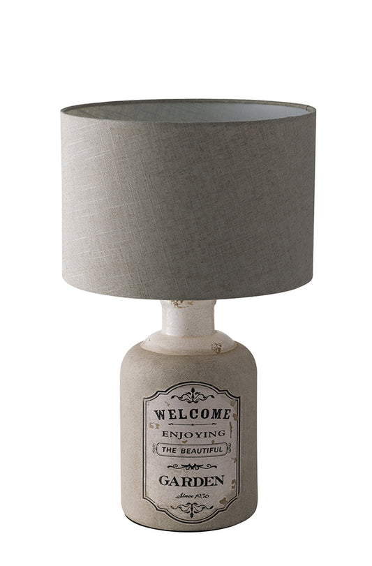 Lampada da tavolo FACTORY in ceramica decorata con paralume in tessuto beige 54 cm.