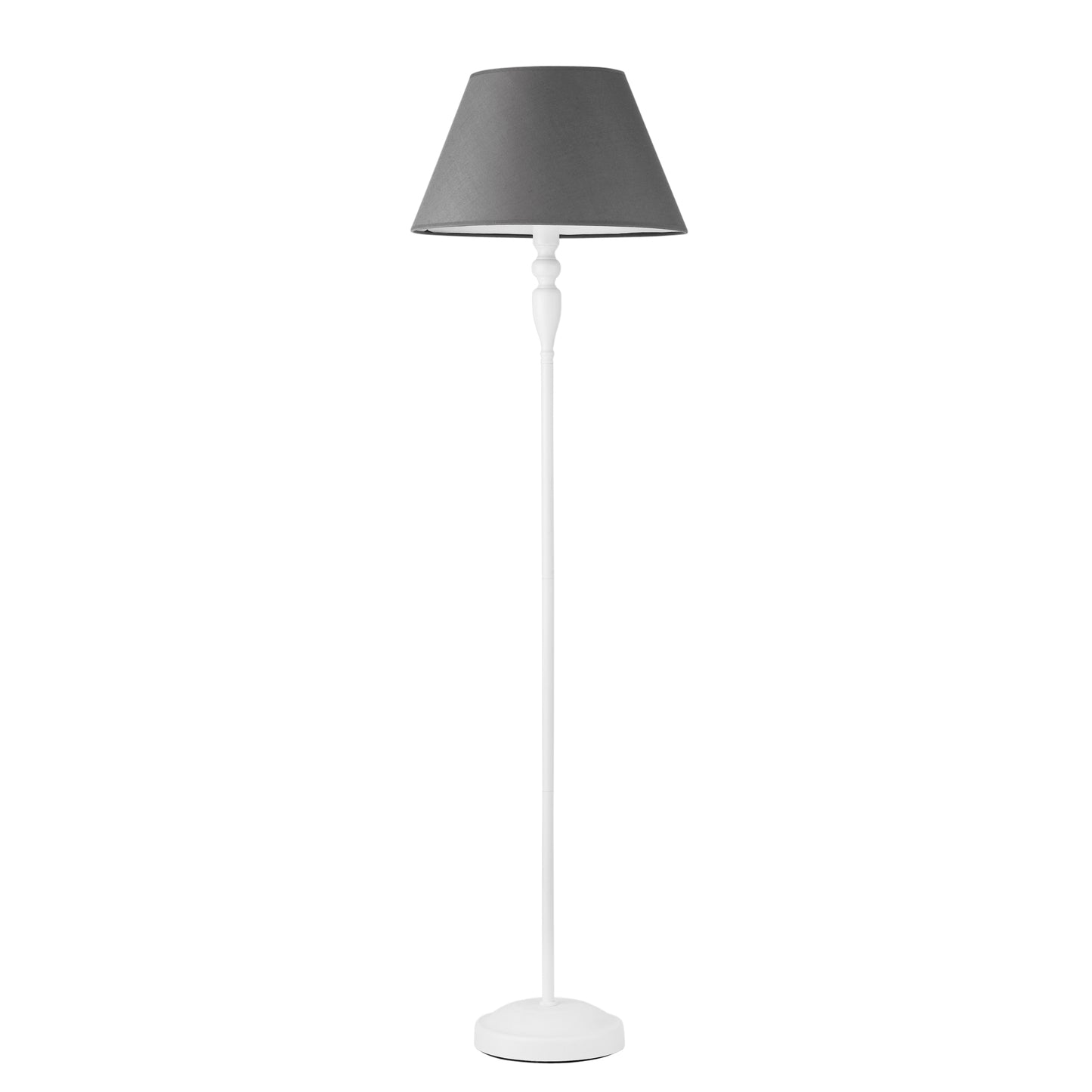 Piantana FAVOLA in metallo bianco con paralume in tessuto grigio