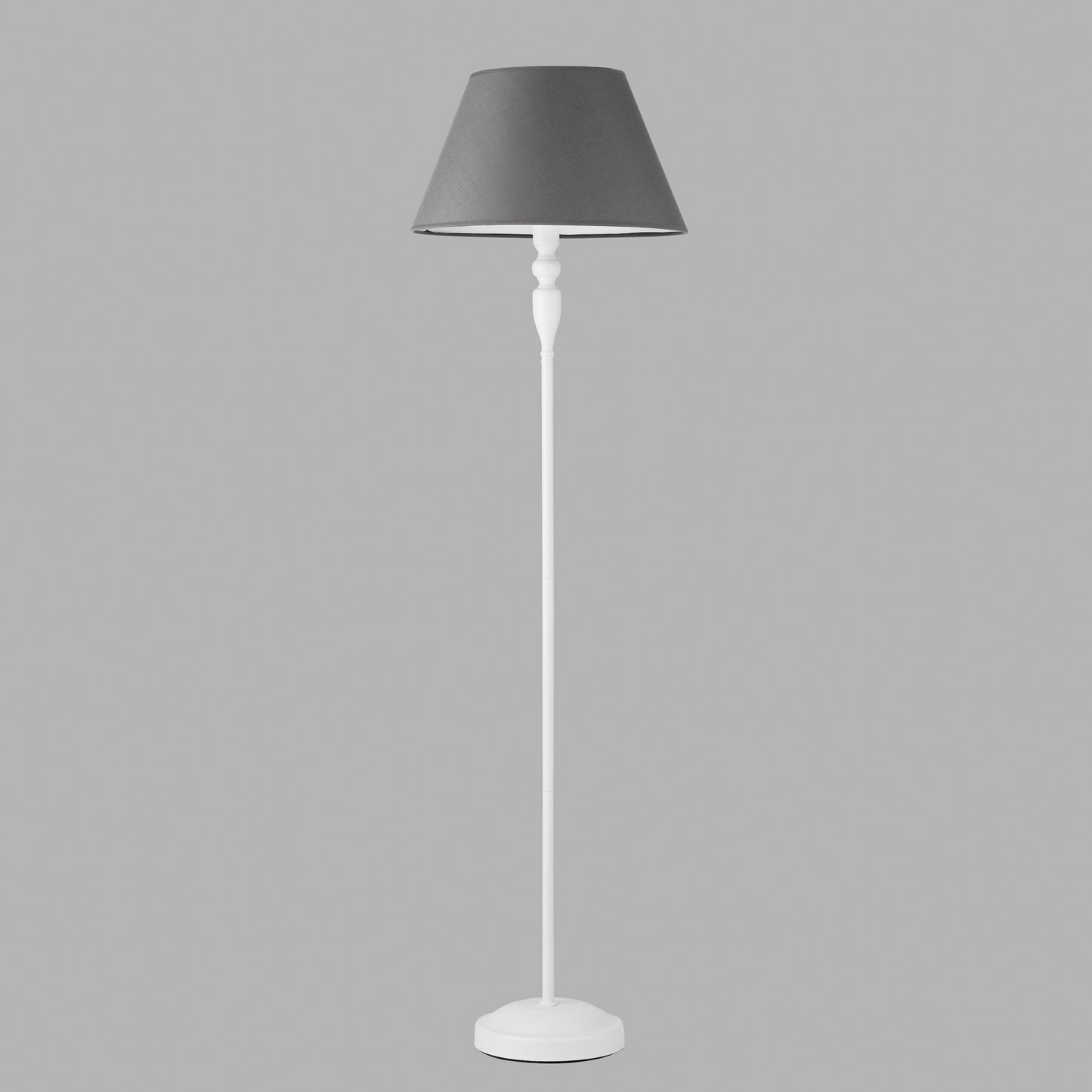 Piantana FAVOLA in metallo bianco con paralume in tessuto grigio