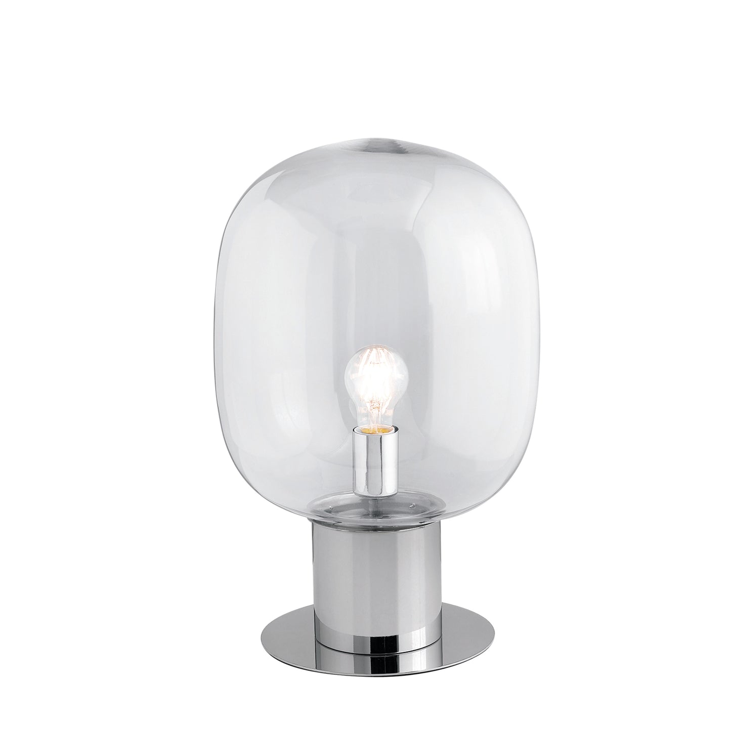 Lampada da tavolo FELLINI in metallo cromato con diffusore in vetro 30 cm.