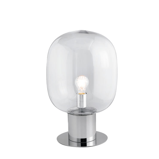 Lampada da tavolo FELLINI in metallo cromato con diffusore in vetro 30 cm.