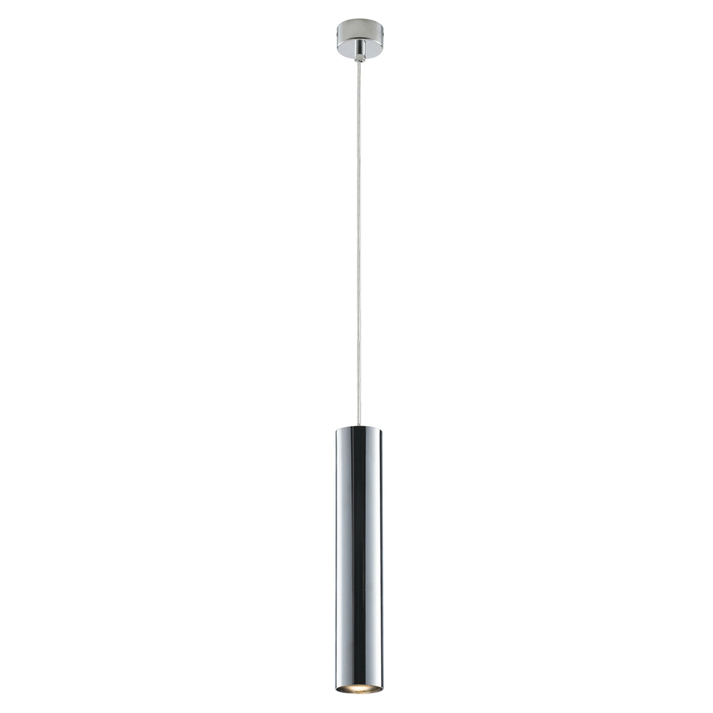 Sospensione FLUKE cilindrica un punto luce in metallo cromo 30 cm.