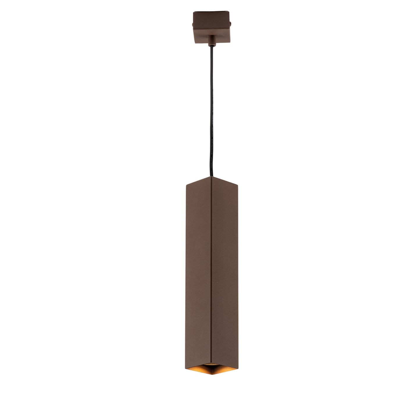 Sospensione FLUKE quadrata un punto luce in metallo bronzo 30 cm.