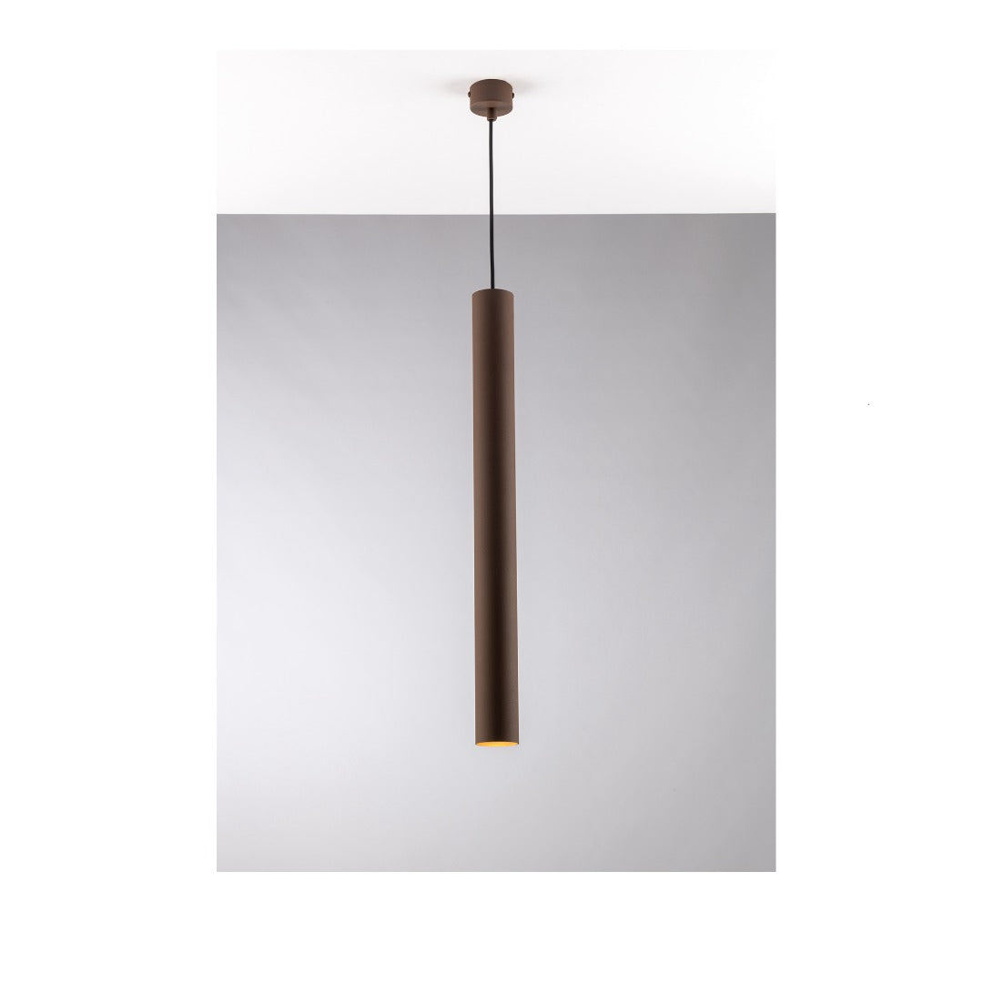 Sospensione FLUKE cilindrica un punto luce in metallo bronzo 60 cm.