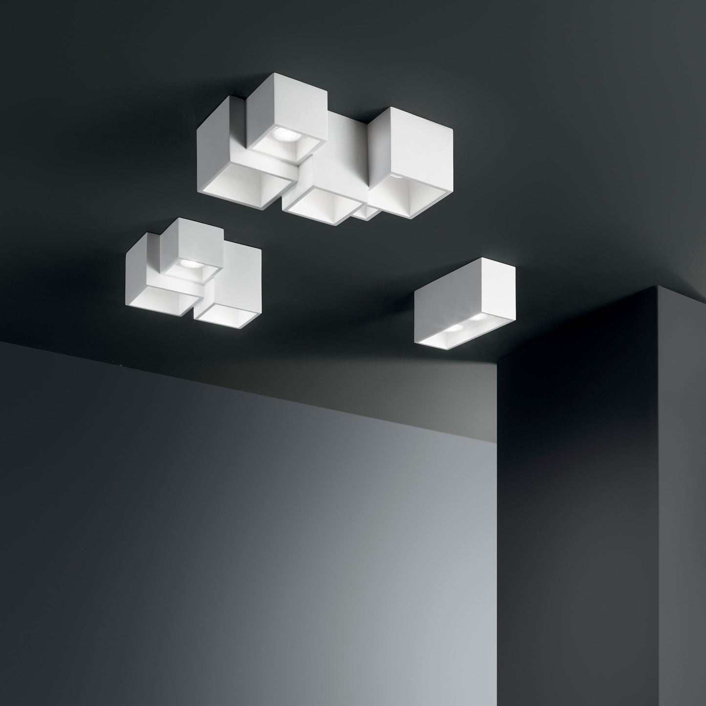 Plafoniera FOSTER in gesso bianco verniciabile con due punti luce