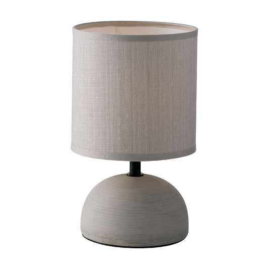 Lampada da tavolo FURORE in ceramica grigia con paralume in tessuto